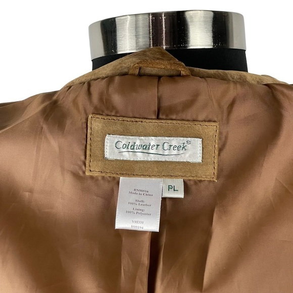 VINTAGE SUEDE LEATHER BROWN TWO BUTTON SCALLOP BLAZER JACKET COLDWATER CREEK - Picture 12 of 13